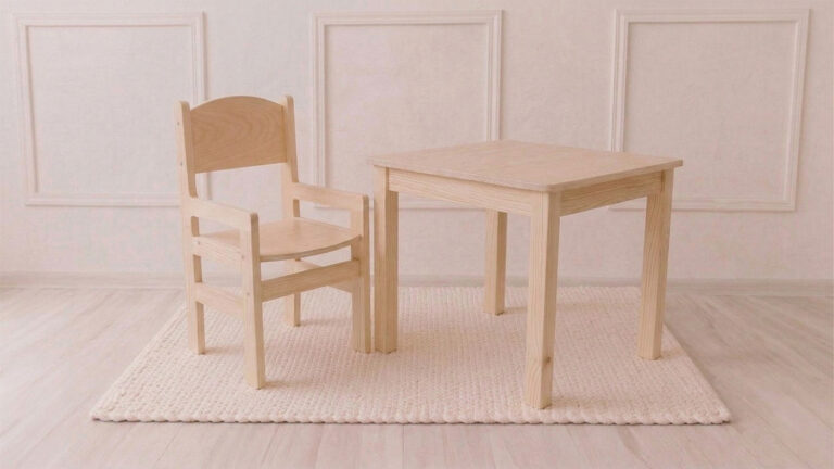Zestaw: krzesełko drewniane pełne z podłokietnikami + stolik 50×50